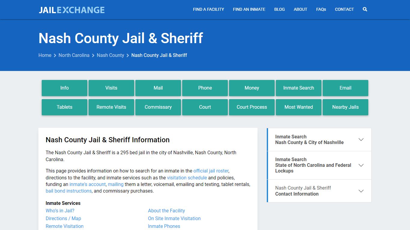 Nash County Jail & Sheriff, NC Inmate Search, Information
